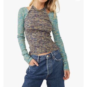 Free People section dyed long sleeve cutout t-shirt in blue XS